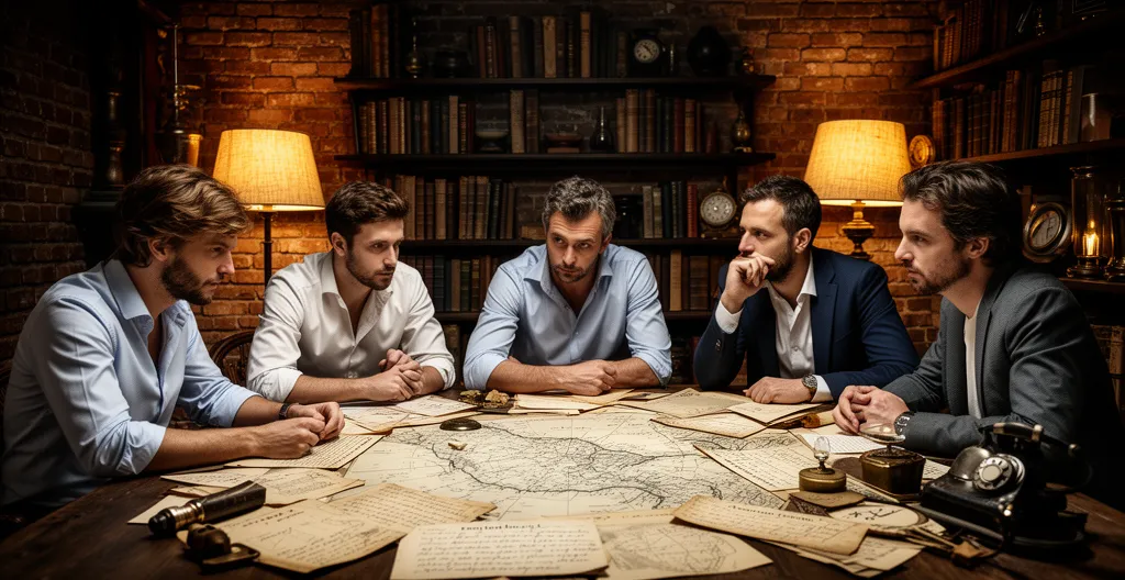 Groupe de professionnels en pleine résolution d'énigme team building Bordeaux